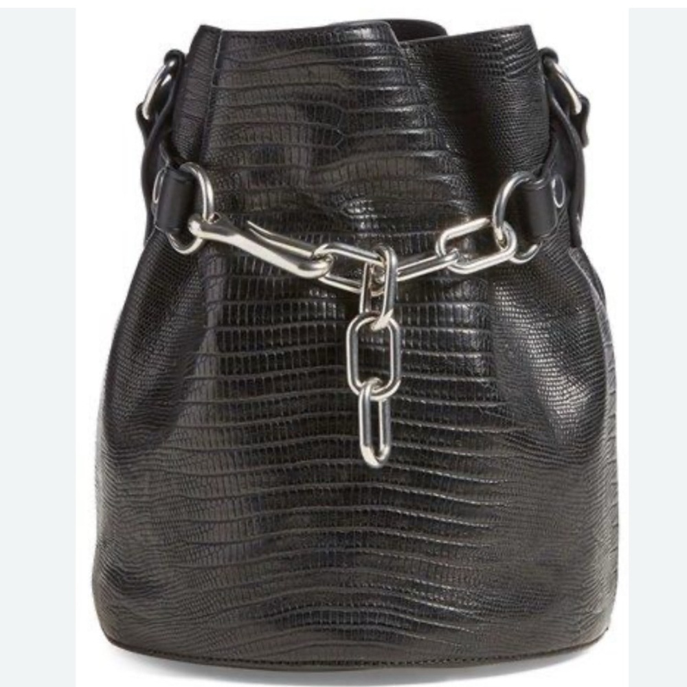 AUTH ALEXANDER WANG ALPHA LIZARD BUCKET BAG🦎 Chain Leather shoulder & crossbody